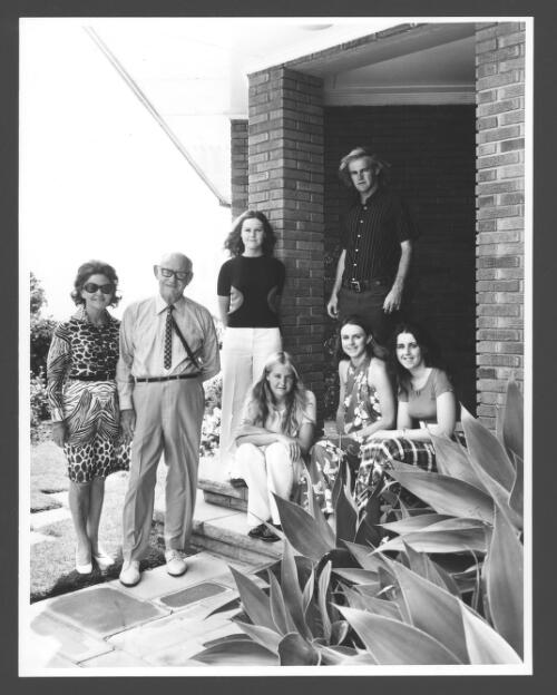 [John Armstrong with his family outside their home, prior to leaving for Britain as the newly appointed Australian High Commissioner, 1973] [picture] / John Tanner