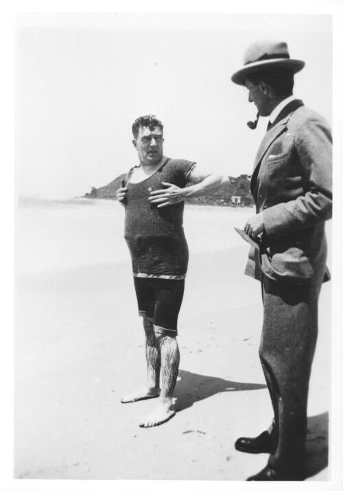 [Portrait of two men on a beach during the visit to Australia of Leopold Amery, British Secretary of State for Dominion Affairs, 1927-1928] [picture]
