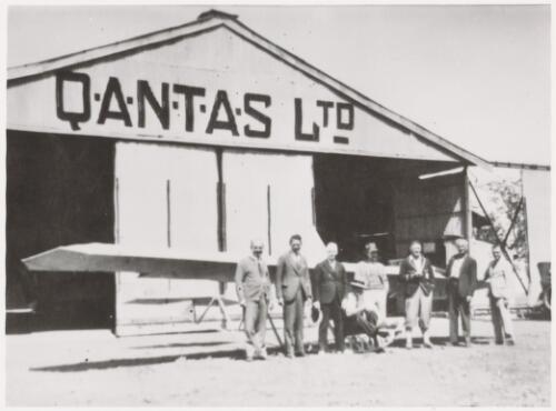 [One of the first Qantas planes outside hangar] [picture]