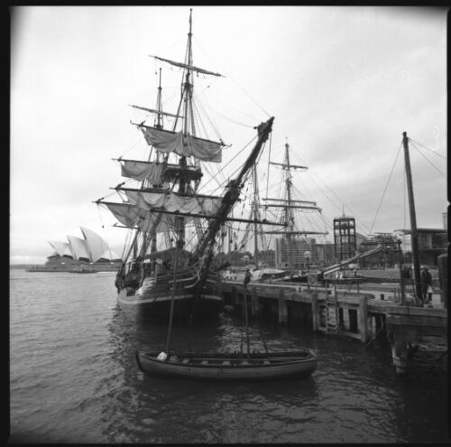 Replicas of the HMAV Bounty and longboat, Sydney Harbour [picture] / Loui Seselja