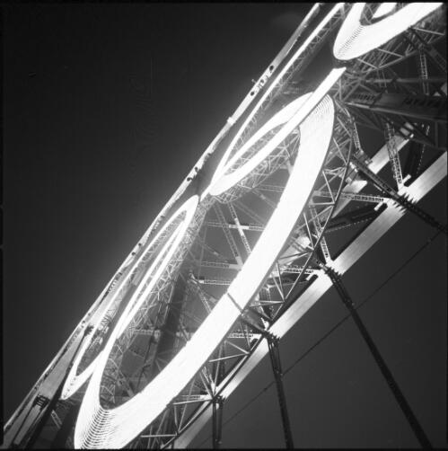 Part of the illuminated Olympic Rings on the Sydney Harbour Bridge, 21 September 2000 [picture] / Loui Seselja