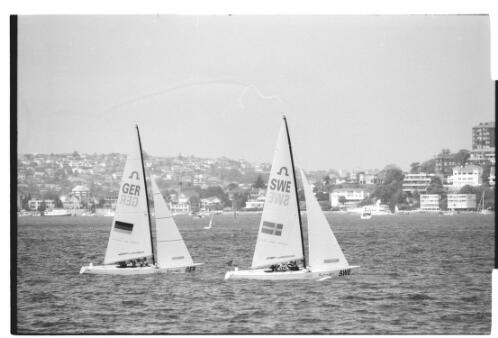 Soling class yachting, match racing,  women's mistral sailboards, Germany and Sweden, Sydney Harbour, Sydney 2000 Olympic Games, 24 September 2000 [3] [picture] / Loui Seselja