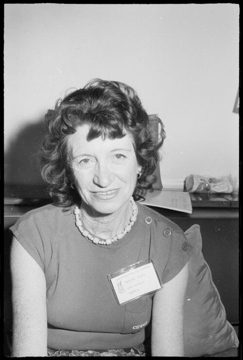 Portrait of Madeleine Brunato taken during an oral history interview at the 42nd International P.E.N. Congress, 14 December 1977 [picture] / Hazel de Berg