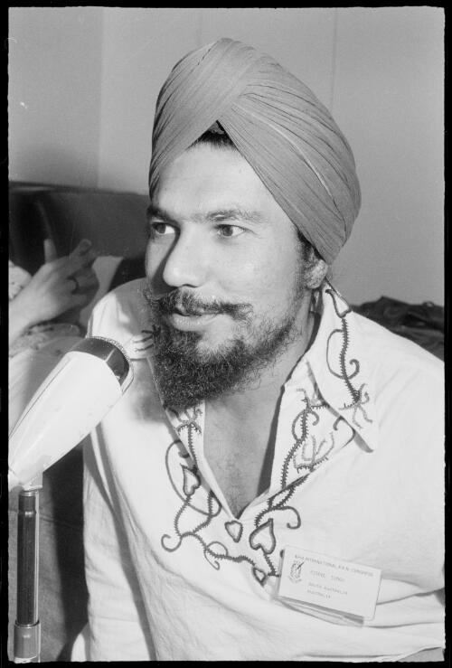 Portrait of Kirpal Singh taken during an oral history interview at the 42nd International P.E.N. Congress, 14 December 1977 [picture] / Hazel de Berg