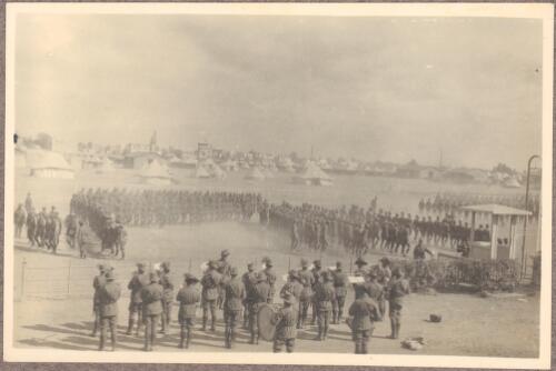 Church parade over, [given by the 8th Light Horse Regiment to honor the 1st Light Horse Brigade departing for Gallipoli that evening, Heliopolis, Egypt, May 8?, 1915] [picture] / J.P. Campbell
