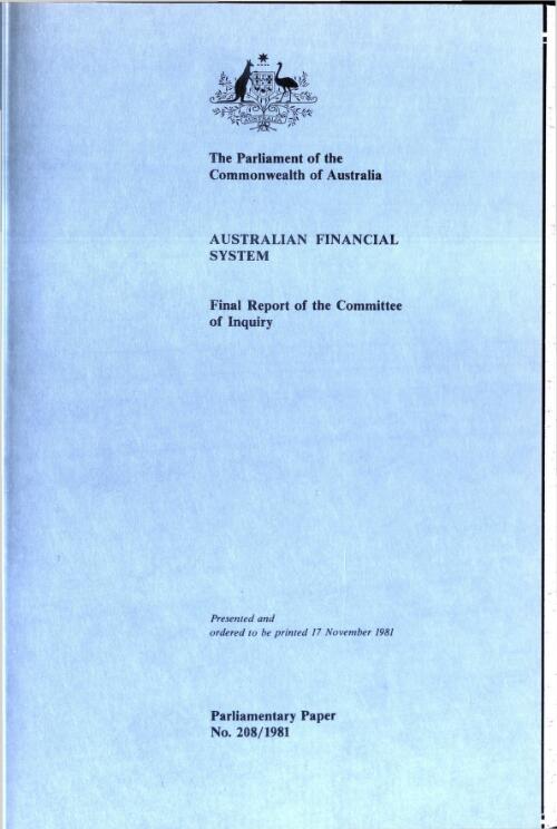 Australian financial system : final report of the Committee of Inquiry