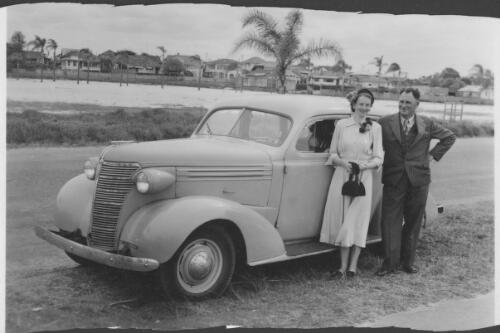 Arthur Groom with his third wife, Isla at their wedding, Gold Coast, [Queensland], 1949 [picture] / Arthur Groom