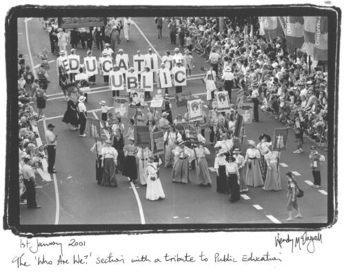 The 'Who are we?' section with a tribute to public education, 1st January 2001 [picture] / Wendy McDougall