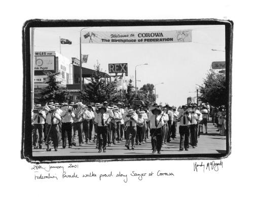 Federation Parade walks proud along Sanger St. Corowa, 28th January 2001 [picture] / Wendy McDougall