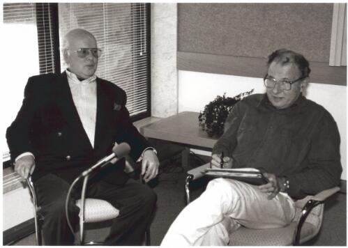 [David Barron being interviewed by Peter Biskup for an oral history interview, 1995] [picture] / Andrew Stawowczyk [Long]