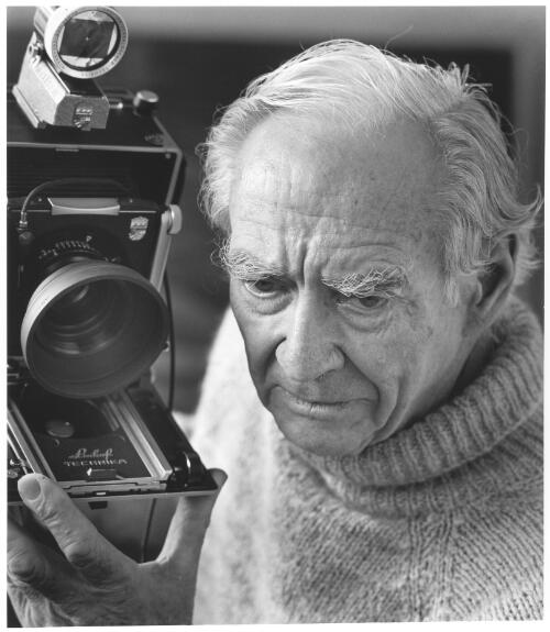 Portrait of Max [Dupain] with Linhof [camera], 1989 [picture] / Jill White