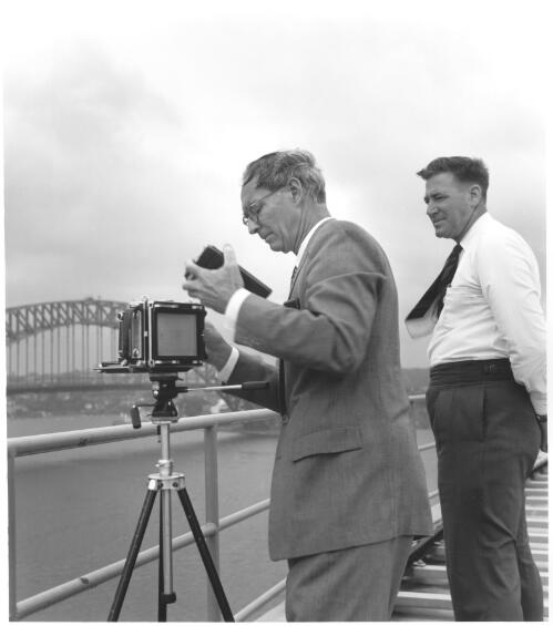 Max Dupain photographing new Overseas Passenger Terminal, Circular Quay, [Sydney], 1959 [picture] / Jill White