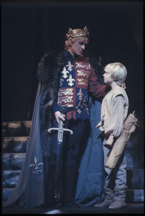 [Portrait of Richard Harris as King Arthur and Adam Fernance as Young Arthur in Camelot, Sydney Entertainment Centre, August 1984] [transparency] / Don McMurdo