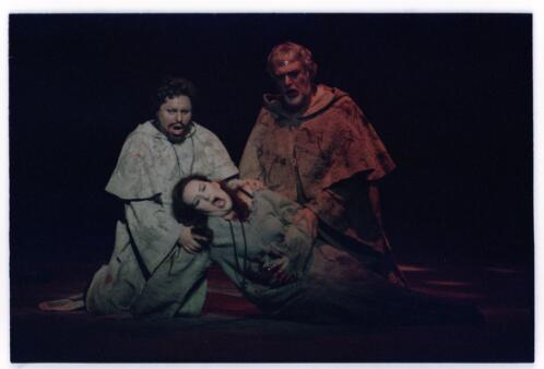 [Opera Australia performance of La forza del destino (Force of destiny), Ken Collins on left as Don Alvaro, Donald Shanks on right as Padre Guardiano, final scene, at a mountain hermitage, Leonora dies, July 1997] [picture] / Don McMurdo