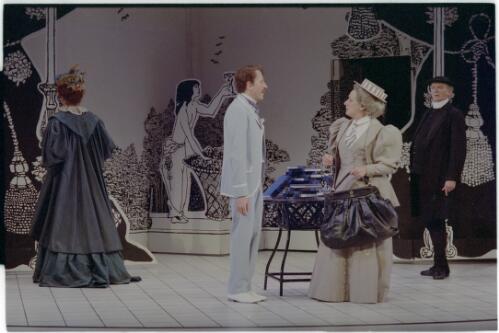 [Sydney Theatre Company performance of The importance of being earnest starring Geoffrey Rush as John Worthing, Monica Maughan as Miss Prism, Ruth Cracknell as Lady Bracknell and Ron Hornery as Reverend Chasuble, September 1990] [picture] / Don McMurdo
