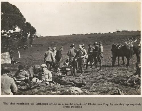The chef reminded us, although a living world apart, of Christmas day by serving up a top hole plum pudding [Bogong High Plains, 1929] [picture] / Victorian Government Tourist Bureau