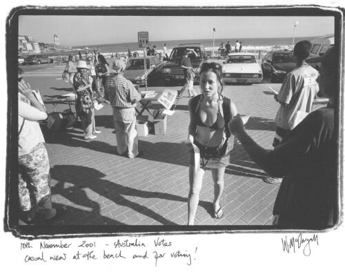 Casual wear at the beach and for voting, 10th November 2001 [picture] / Wendy McDougall
