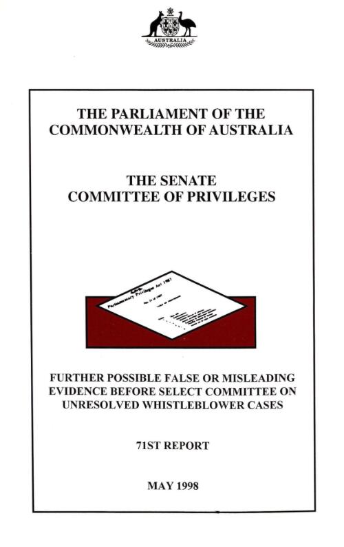 Further possible false or misleading evidence before Select Committee on Unresolved Whistleblower Cases
