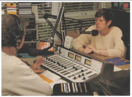 [Anna Burke, Federal member for Chisholm, being interviewed by Stephanie Knapp at local community radio station, Melbourne, October or November, 2001] [picture] / Francis Reiss