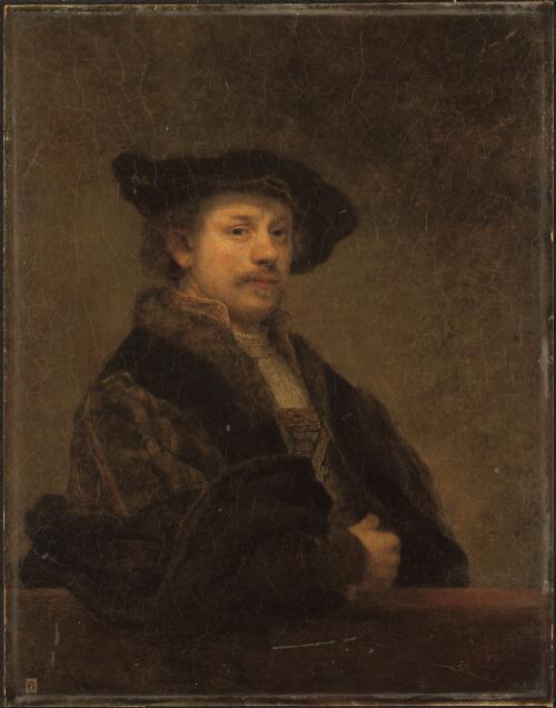 Rembrandt leaning on a stone sill [picture] / painted by Mortimer Menpes after an original painting by Rembrandt H. van Rijn