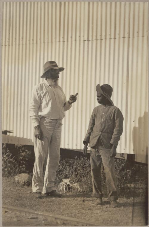 The guide 'General' Giles and his A.D.C. Jackson, Zapopan Gold Mine, Brocks Creek, 1912 [picture] / J.P. Campbell