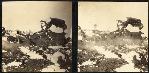 Weathered Kenyte lava at Cape Evans; Erebus behind, 31 October 1911 [picture] / G.T