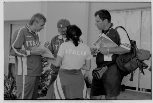 An Italian team street conference in the Paralympic Village, Sydney 2000 Paralympic Games, 15-16 October 2000 [picture] / Jim Nomarhas
