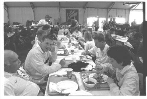 Meal time in the dining hall in the Paralympic Village, Sydney 2000 Paralympic Games, 15-16 October 2000 [picture] / Jim Nomarhas