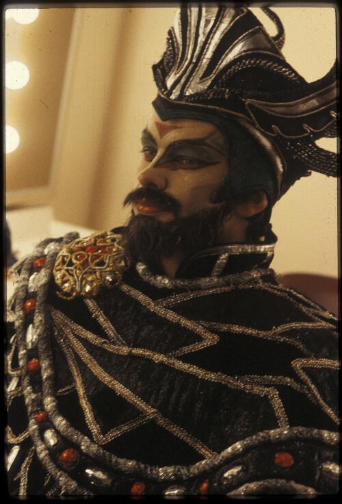 Paul Hamilton in make up for Rothbart, Males and Make-up Series, The Australian Ballet, ca. 1985 [transparency] / Walter Stringer