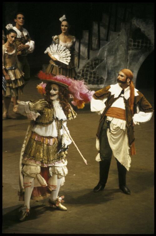 Artists of the Australian Ballet as Gamache and Lorenzo in the Australian Ballet production of Don Quixote, c. 1979 [transparency] / Walter Stringer