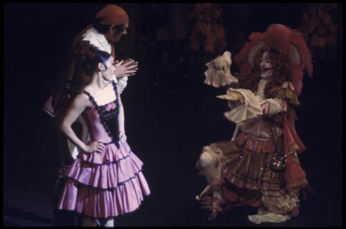 Ai-gul Gaisina as Kitri, Frank Croese as Lorenzo and Colin Peasley as Gamache in the Australian Ballet production of Don Quixote, ca. 1975 [transparency] / Walter Stringer