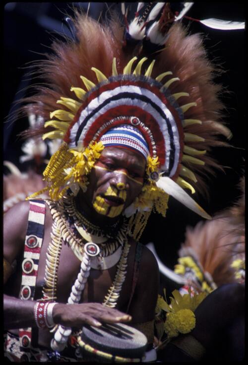 Mekeo dancers from Papua New Guinea, Melbourne, 1973, [3] [transparency] / Walter Stringer