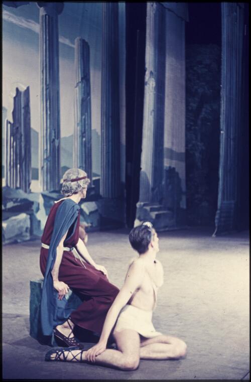John Auld (left) and Garth Welch in Symphonie fantastique, Borovansky Ballet, 1955 [transparency] / Walter Stringer