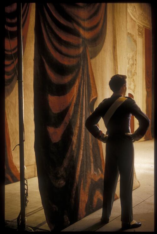 A cadet in the wings, Graduation ball, Borovansky Ballet, c. 1955 [transparency] / Walter Stringer