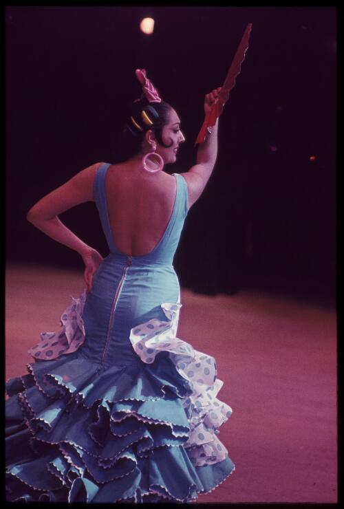 Unidentified dancer from the Jose Greco Spanish Dance Company, Australian tour, 1974 [1] [transparency] / Walter Stringer