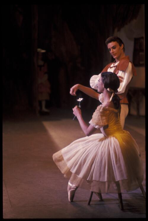 Marilyn Jones as Giselle and Bryan Lawrence as Albrecht in Act I of the Australian Ballet production of Giselle, c. 1966 [transparency] / Walter Stringer