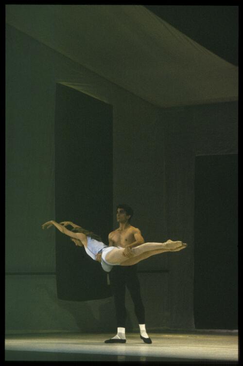 Michela Kirkaldie and Gary Norman in the Australian Ballet production of  Jerome Robbins' Afternoon of a Faun, 1978 [transparency] / Walter Stringer