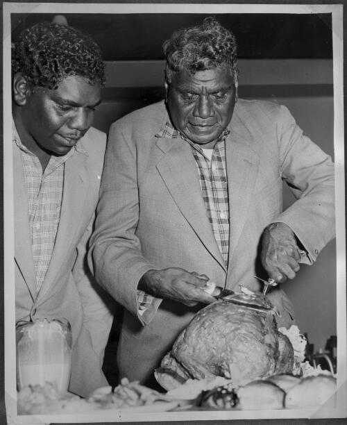 Watched by Keith Namatjira Albert Namatjira is carving a turkey [1] [picture]