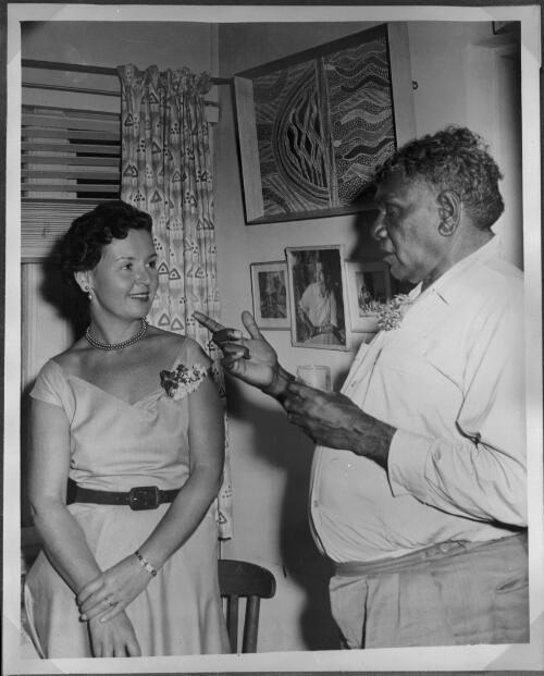 Albert Namatjira talking to an unidentified woman [picture]