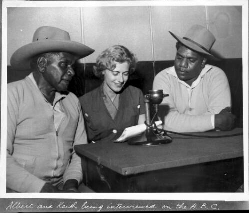 Albert Namatjira and Keith Namatjira being interviewed at the A.B.C. [2] [picture]