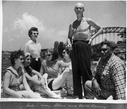 Albert Namatjira on Jack Davey's cruiser close to Sydney Harbour Bridge [picture]