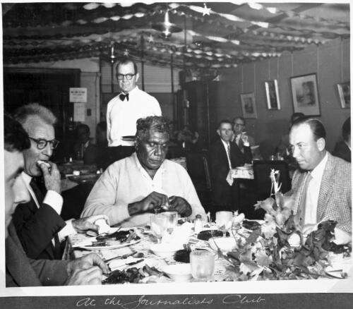Albert Namatjira with Frank Clune seated on his right at the Journalist Club [picture]