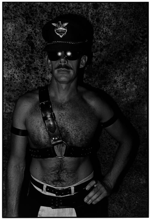 Man wearing patrol cap : Mardi Gras cabaret at Horden Pavilion, Driver Avenue, Paddington, February 21, 1987 [picture] / Satoshi Kinoshita