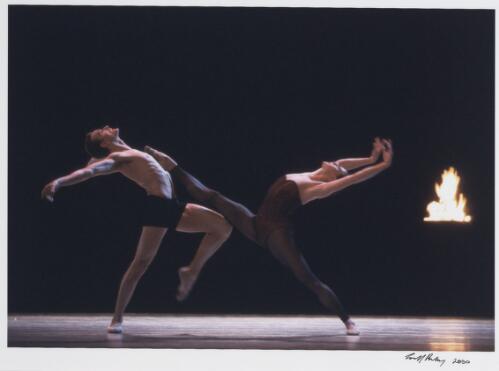 Miranda Coney and Adrian Burnett in The Australian Ballet's performance of "Bella Figura" by Jiri Kylian, 2000 [picture] / Jeff Busby