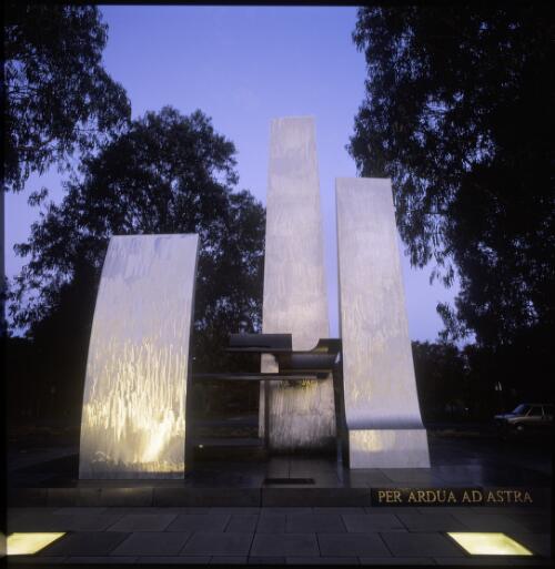 Royal Australian Air Force Memorial, pictured at night, Anzac Parade, Canberra, 2002 [1] [transparency] / Damian McDonald