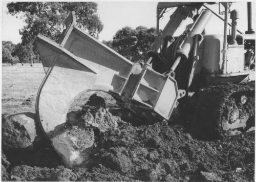 Ripper tine on bulldozer used in installation of coaxial cable between Sydney and Melbourne, 1961 [picture]
