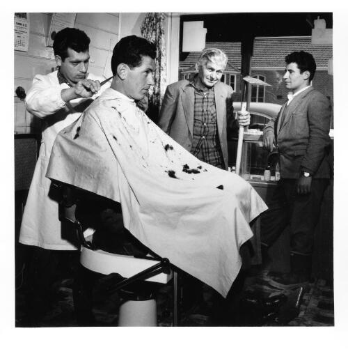 Italian barber shop, Myrtleford, Ovens Valley, 1955 [picture] / [Jeff Carter]