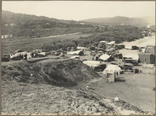 [Motor cars, some with tarpaulins attached, parked adjacent to Avalon Beach, New South Wales, 1930, 2] [picture]
