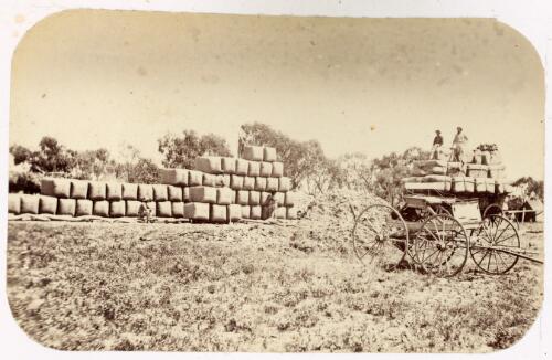 Bales of wool at Woolwash, Natiola, Momba Station, ca. 1870s [picture] / Frederic Bonney