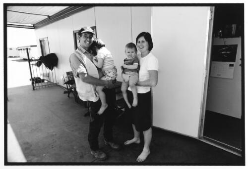 Stephen Davidson, Construction Manager, with his family in McCosker Bore Camp, 4 August, 2002 [picture] / Anya van Lit